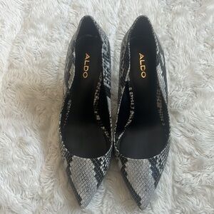 Aldo Black and White Snake Print Heels